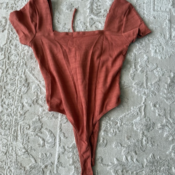 Rusty Orange Tie-Front Ribbed One-Piece - Picture 4 of 4